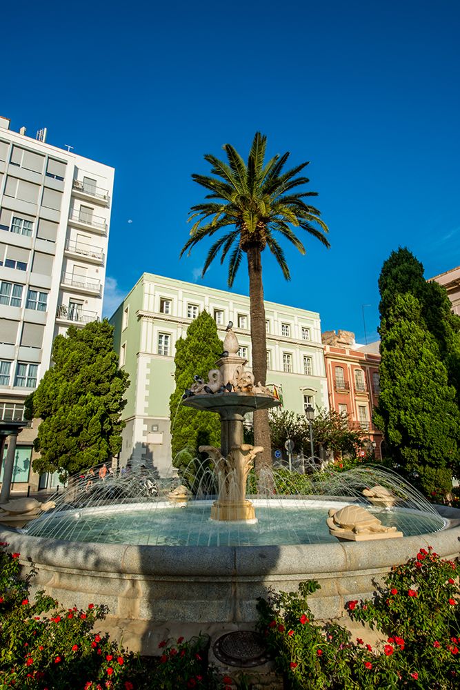 Fountain in Canalejas Park, Old Town, Cadiz, Spain.